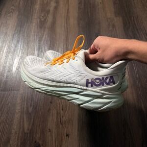 Hoka Clifton 8 Running Shoes White Purple Orange Lightweight Mens Size 10